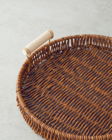 Boho Plastik Rattan Tepsi 25x25x3 cm Kahverengi