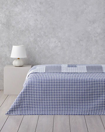 Urban Patchwork Tek Kişilik Çok Amaçlı Örtü 160x220 cm Lacivert