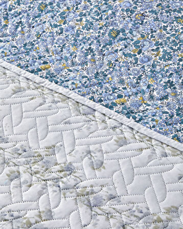 Blossom Stripe Çok Amaçlı King Size Yatak Örtüsü Takımı 240x220 cm Mavi
