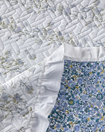 Blossom Stripe Çok Amaçlı King Size Yatak Örtüsü Takımı 240x220 cm Mavi