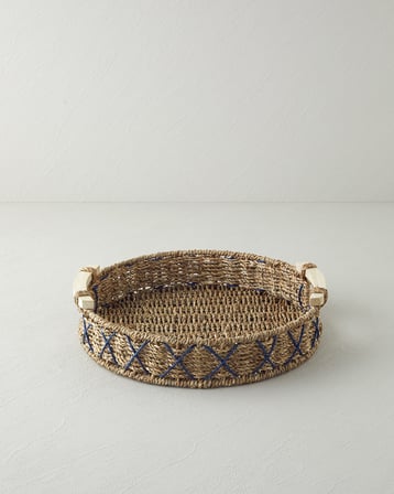 Savanna Hasır Tepsi 32 cm Mavi-Bej