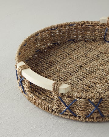 Savanna Hasır Tepsi 32 cm Mavi-Bej