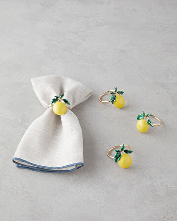 Summer Lemon Metal 4'lü Peçete Halkası 4 cm Gold