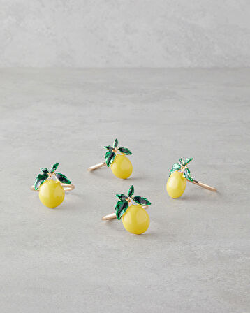 Summer Lemon Metal 4'lü Peçete Halkası 4 cm Gold