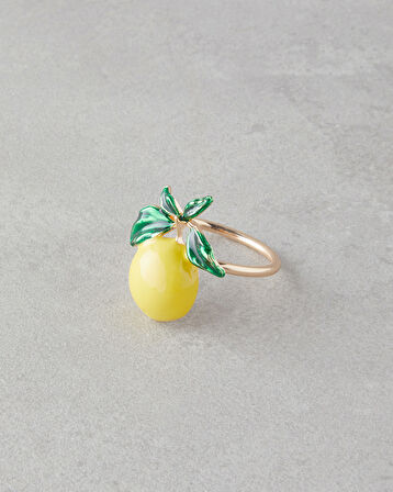Summer Lemon Metal 4'lü Peçete Halkası 4 cm Gold