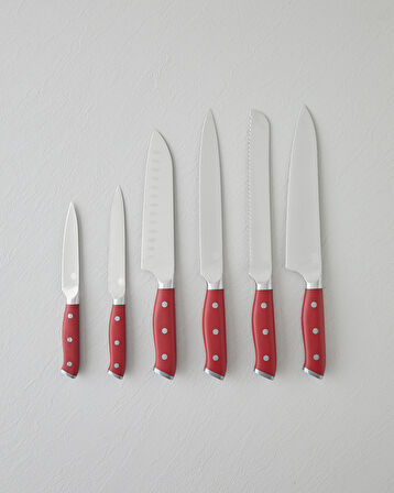 Smart Cut Paslanmaz Çelik 7 Parça Bıçak 34.5x34x34x31x24x21 cm Kırmızı
