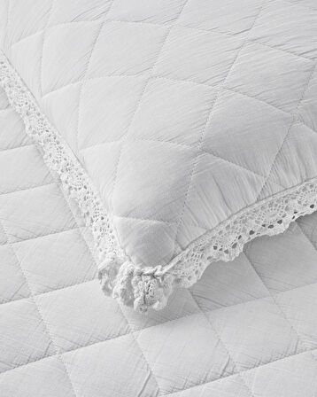 English Home Vintage Diamond Çift Kişilik Yatak Örtüsü Takımı 200x220 cm Beyaz