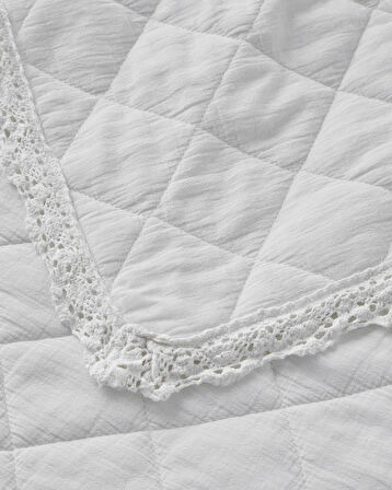 English Home Vintage Diamond Çift Kişilik Yatak Örtüsü Takımı 200x220 cm Beyaz