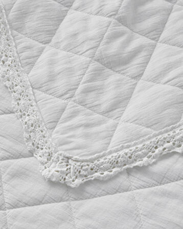 Vintage Diamond King Size Yatak Örtüsü Takımı 240x220 cm Beyaz
