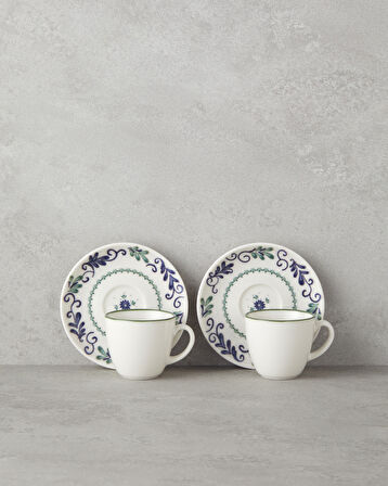 English Home Mistia Bone Porselen 4 Parça 2 Kişilik Kahve Fincan Takımı 90 ml Mavi