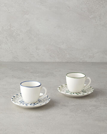 English Home Petally Bone Porselen 4 Parça 2 Kişilik Kahve Fincan Takımı 90 ml Mavi-yeşil