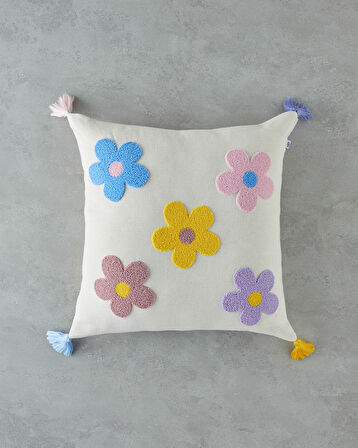 English Home Sweet Flowers Bebe Dekoratif Kırlent 45x45 cm Ekru