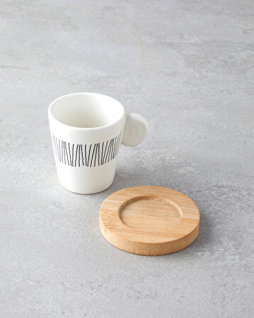Bona Stoneware 6 Parça 3 Kişilik Kahve Fincan Takımı 70 ml Siyah-Beyaz-Bej