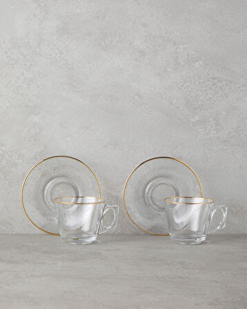 English Home Aria Cam 4 Parça 2 Kişilik Çay Fincanı Takımı 195 ml Gold