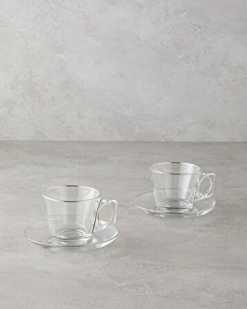 English Home Aria Cam 4 Parça 2 Kişilik Çay Fincanı Takımı 195 ml Silver
