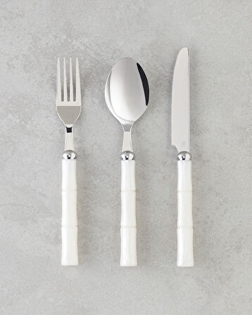 Maria Paslanmaz Çelik Çatal Kaşık Bıçak Takımı 18 Parça 6 Kişilik Krem