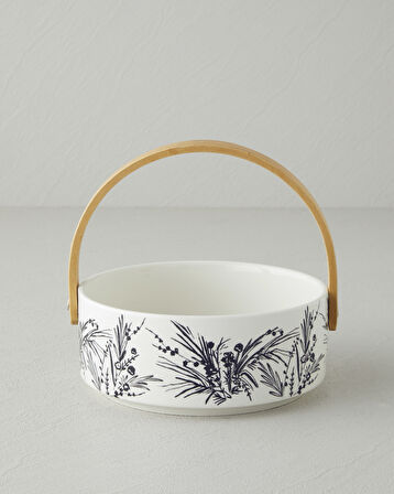 Floral Grace Stoneware Sunumluk 17x7 cm Siyah - Beyaz