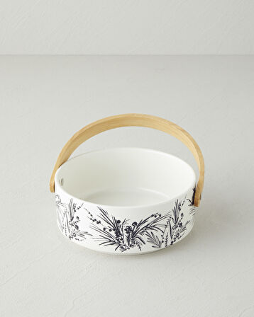 Floral Grace Stoneware Sunumluk 17x7 cm Siyah - Beyaz