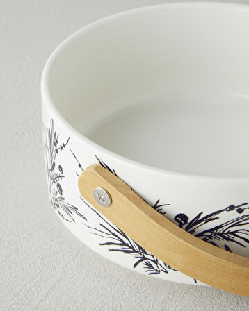 Floral Grace Stoneware Sunumluk 17x7 cm Siyah - Beyaz