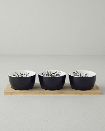 Floral Grace Stoneware 4 Parça Sunumluk 9,5x5 cm Siyah - Beyaz