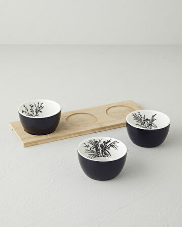 Floral Grace Stoneware 4 Parça Sunumluk 9,5x5 cm Siyah - Beyaz