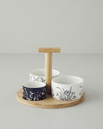 Floral Dreams Stoneware 4 Parça Sunumluk 20 cm Siyah - Beyaz