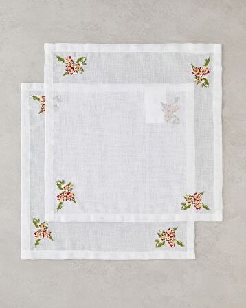 Opalin Polyester 2'li Misafir Peçetesi 40x40 cm Beyaz - Kırmızı