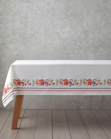 Opalin Polyester Masa Örtüsü 150x200 cm Beyaz - Kırmızı