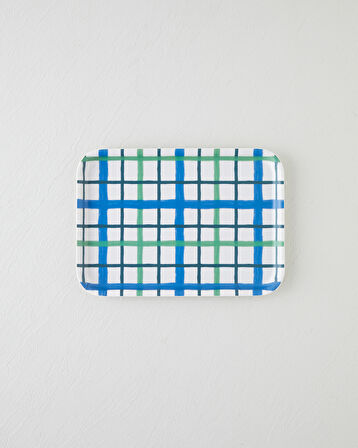 Aquaplaid Melamin Kaydırmaz Tepsi 20x28,5 cm Mavi - Yeşil