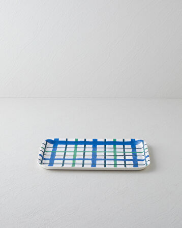 Aquaplaid Melamin Kaydırmaz Tepsi 20x28,5 cm Mavi - Yeşil