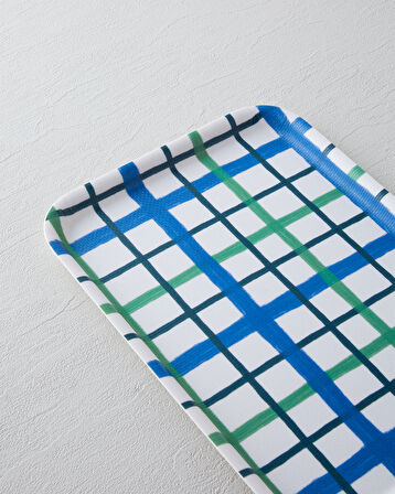 Aquaplaid Melamin Kaydırmaz Tepsi 20x28,5 cm Mavi - Yeşil