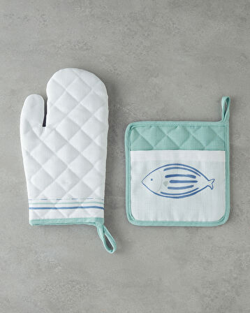 Aqualuna Polyester 2'li Mutfak Seti 17x30 Cm + 20x20 Cm Mavi - Yeşil