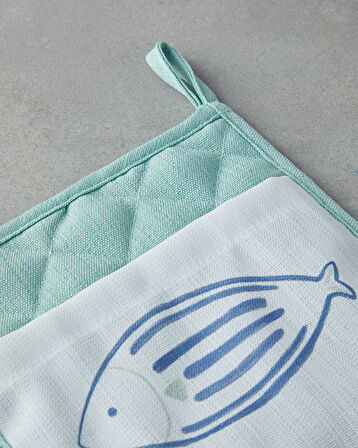 Aqualuna Polyester 2'li Mutfak Seti 17x30 Cm + 20x20 Cm Mavi - Yeşil