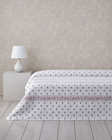 Floral Lines Baskılı Pamuklu Çift Kişilik Pike 200x220 cm Pudra