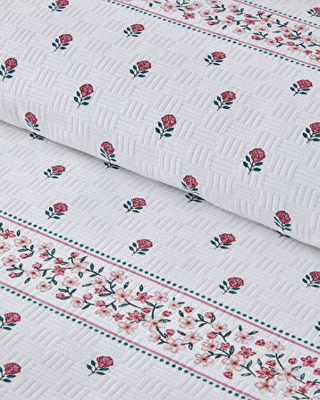 Floral Lines Baskılı Pamuklu Çift Kişilik Pike 200x220 cm Pudra