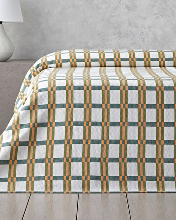 Summer Plaid Baskılı Pamuklu Tek Kişilik Pike 150x220 cm Yeşil