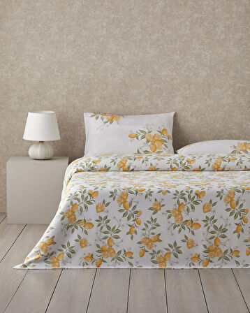Amalfi Breeze Baskılı Tek Kişilik Pike Takımı 150x220 cm Sarı
