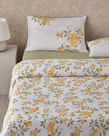 Amalfi Breeze Baskılı Tek Kişilik Pike Takımı 150x220 cm Sarı