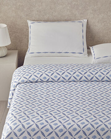 Sea Shell Baskılı Çift Kişilik Pike Takımı 200x220 cm Mavi