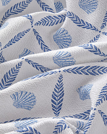 Sea Shell Baskılı Çift Kişilik Pike Takımı 200x220 cm Mavi