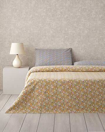 Spring Petal Baskılı King Size Pike Takımı 240x220 cm Sarı