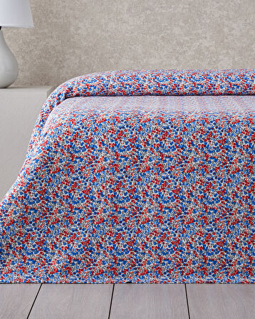 Flower Blast Baskılı Pamuklu King Size Pike 240x220 cm Mavi