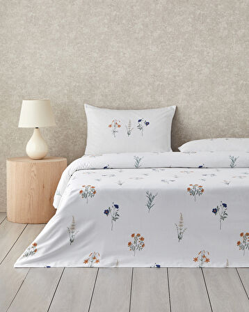 Meadow Magic Pamuk Tek Kişilik Nevresim Takımı 160x220 cm Turuncu-Mavi