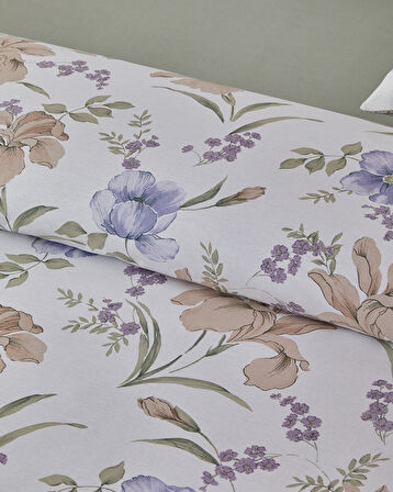 Rustic Blossom Pamuk Çift Kişilik Nevresim Takımı 200x220 cm Lila - Bej