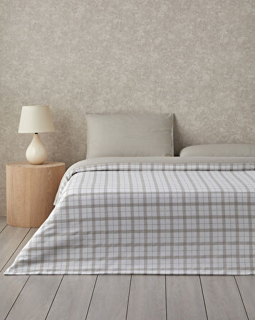 Chic Check Kolay Ütülenir Çift Kişilik Nevresim Takımı 200x220 cm Bej