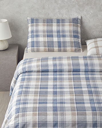 Fresh Tartan Kolay Ütülenir Tek Kişilik Nevresim Takımı 160x220 cm Mavi