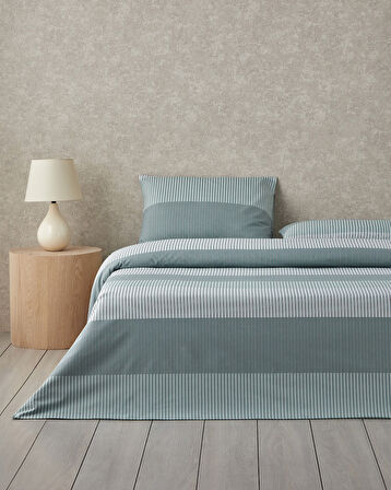Modern Strip Kolay Ütülenir Tek Kişilik Nevresim Takımı 160x220 cm Yeşil