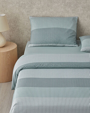 Modern Strip Kolay Ütülenir Tek Kişilik Nevresim Takımı 160x220 cm Yeşil