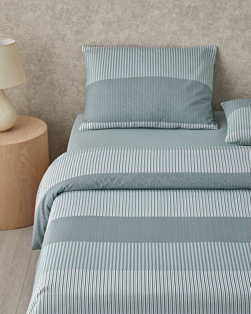 Modern Strip Kolay Ütülenir Çift Kişilik Nevresim Takımı 200x220 cm Yeşil