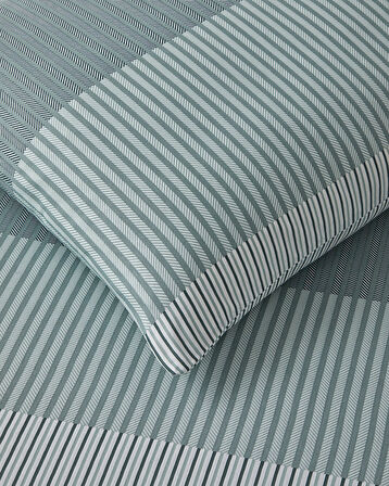 Modern Strip Kolay Ütülenir Çift Kişilik Nevresim Takımı 200x220 cm Yeşil